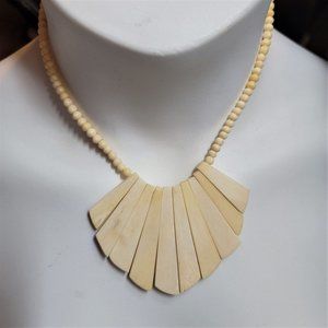 Vintage Bone Necklace Fan Shape Beads